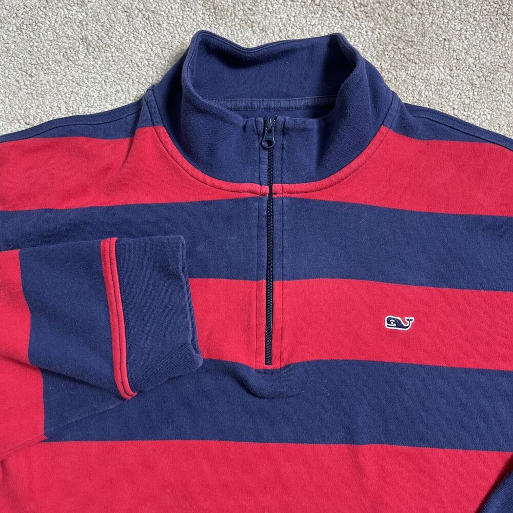 Vineyard Vines Men’s Alumni Sweatshirt Sz L Red Navy Striped 1/4Zip Pullover$125